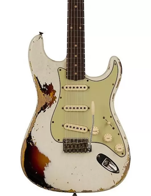 Fender Custom Shop Limited-Edition '62 Stratocaster Heavy Relic Electric Guitar Aged Olympic White over 3-Color Sunburst
