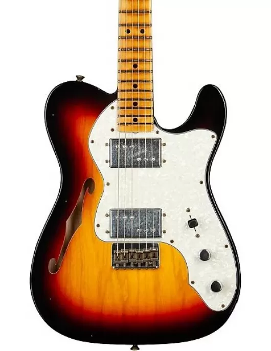 Fender Custom Shop Limited-Edition '70s Tele Thinline Journeyman Relic Electric Guitar Bleached 3-Color Sunburst